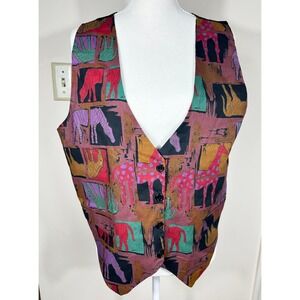 VTG 111 Main Vest Women's Giraffe Safari Animal Print Funky Retro 90s Streetwear